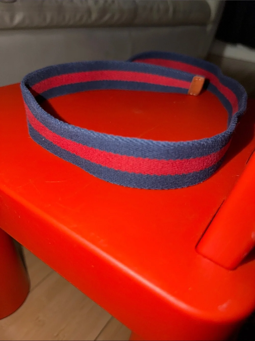 Michael Kors Navy and Red Striped Canvas Belt with Leather Trim